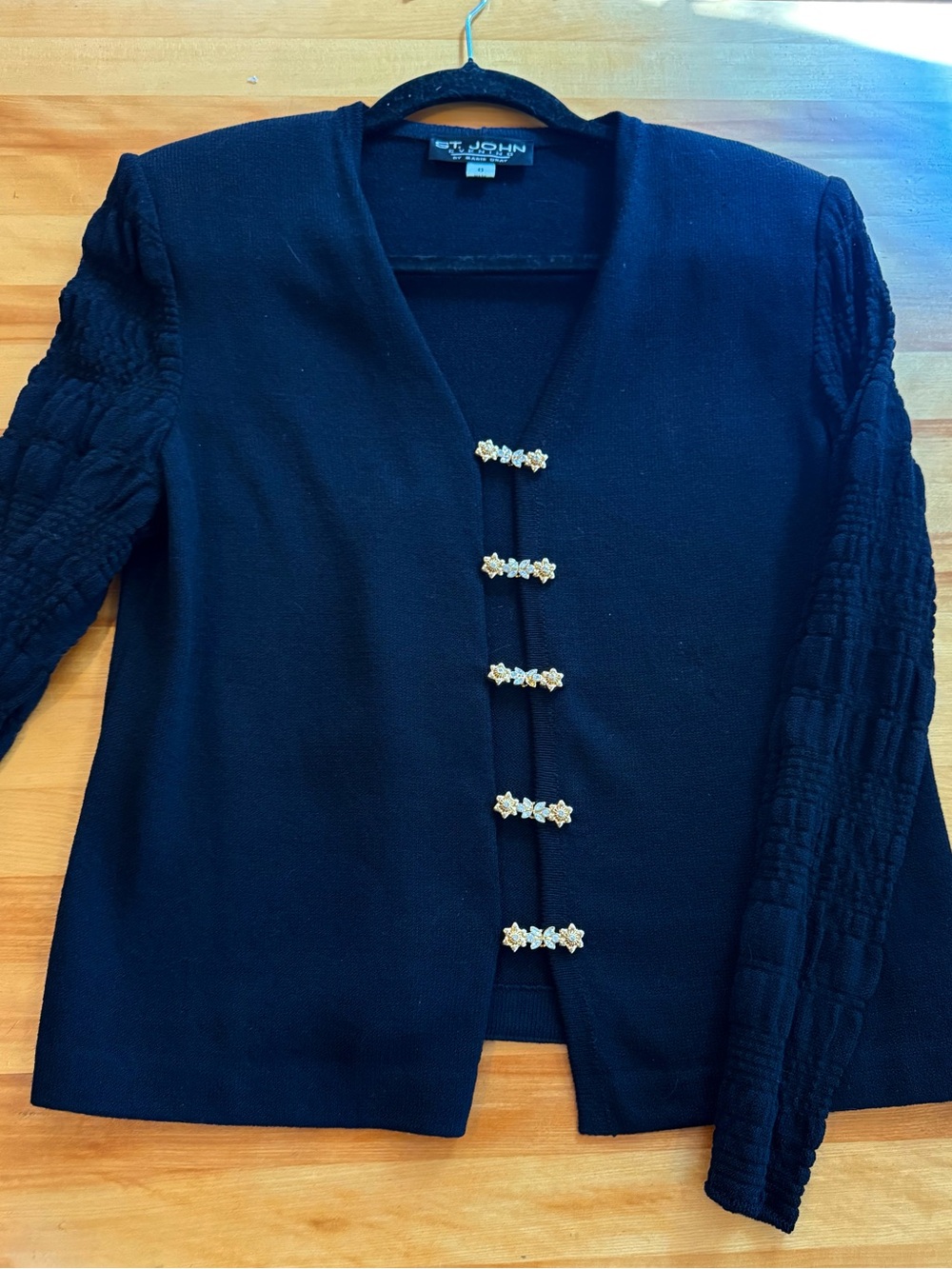 St. John Black Knit Cardigan with Jeweled Closures